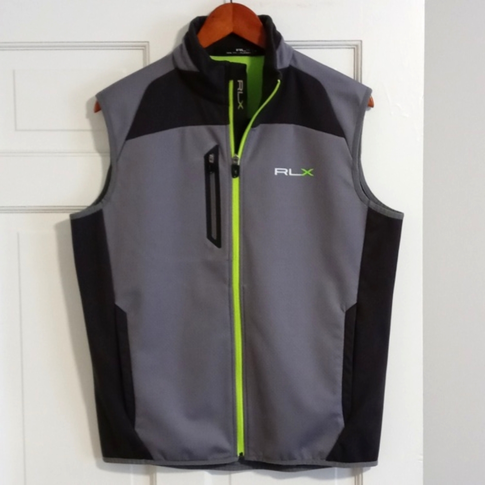 💚RLX Ralph Lauren💚 - Gray/Black Vest w/Neon Green Detail